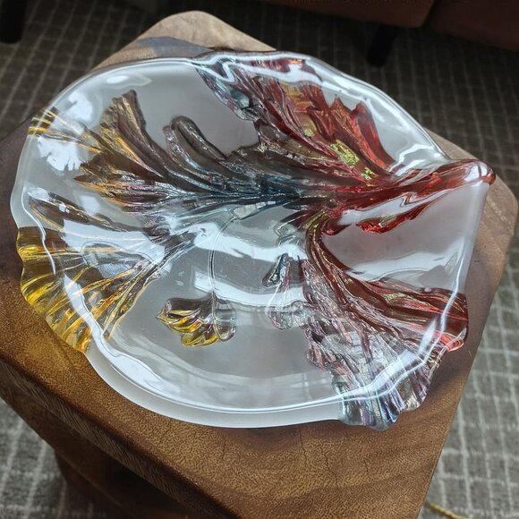 Walther Glas serving dish,  texturized acanthus leaf, Glass, Germany, 1970s - Picture 3 of 7